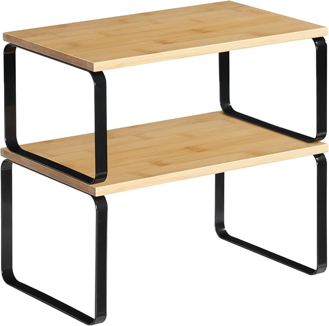 HOOBRO Cabinet Organizer Shelf, Expandable Kitchen Storage, Stackable Bamboo by HOOBRO