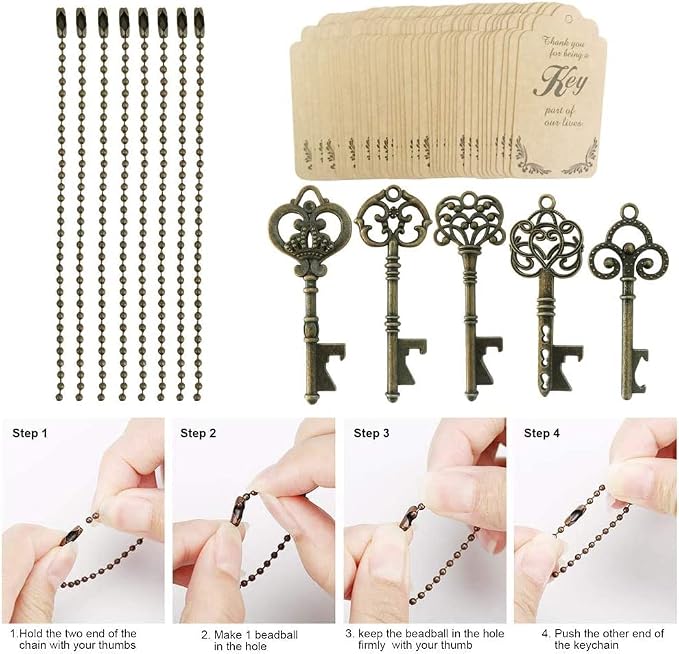 WODEGIFT 50pcs Bottle Opener, Wedding Favors Vintage Skeleton Key Bottle Opener - Image 2