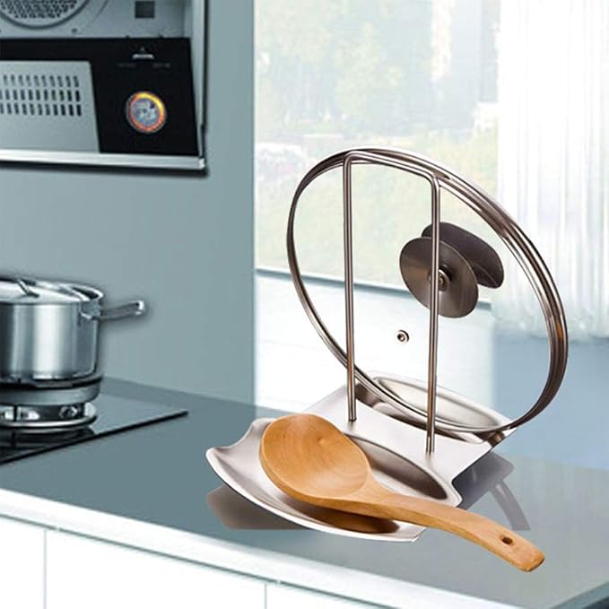 Pot Lid Holder Spoon Rest, Stainless Steel Utensils Pan Pot Cover Lid Rack - Image 7