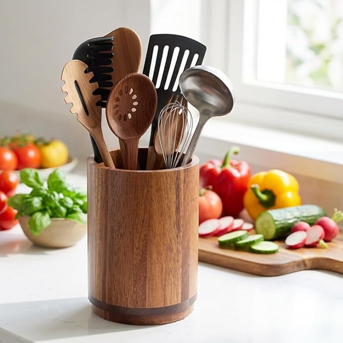 Utensil Holder, Acacia Wood Kitchen Utensil Holder - Image 5