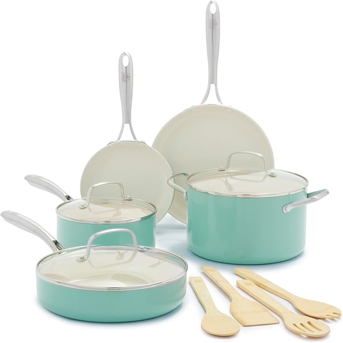 GreenLife Artisan Healthy Ceramic Nonstick, 12 Piece Cookware Pots and Pans Set by GreenLife