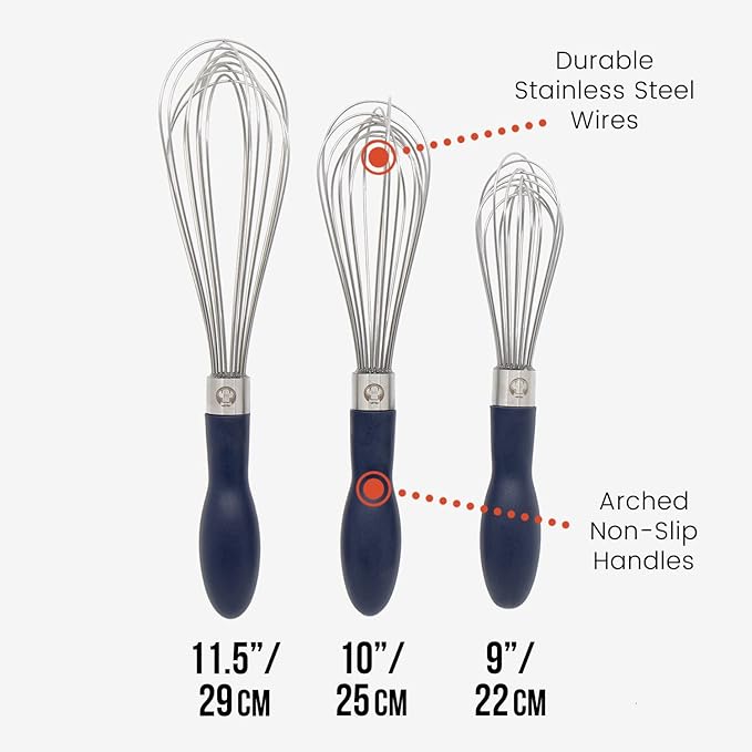 Chef Pomodoro 3-Piece Kitchen Whisk Set, Stainless Steel Whisks - Image 2