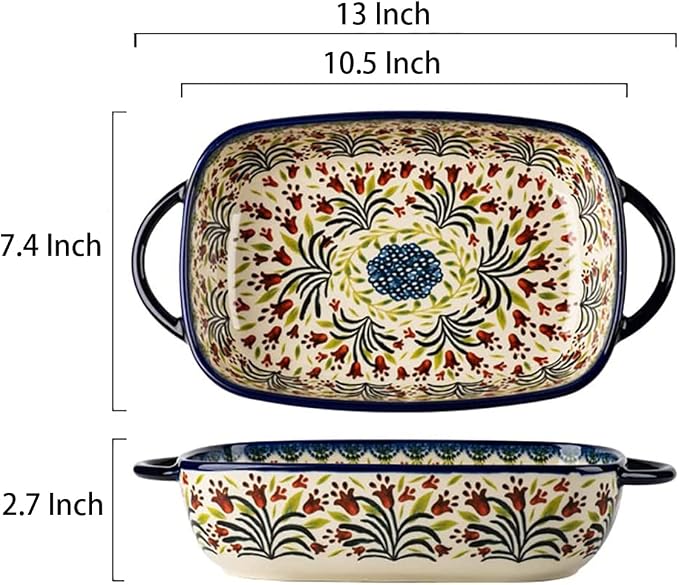 Vintage Style Tulip Flower Pattern Ceramic Bakeware Casserole Dish Baking Pan - Image 2
