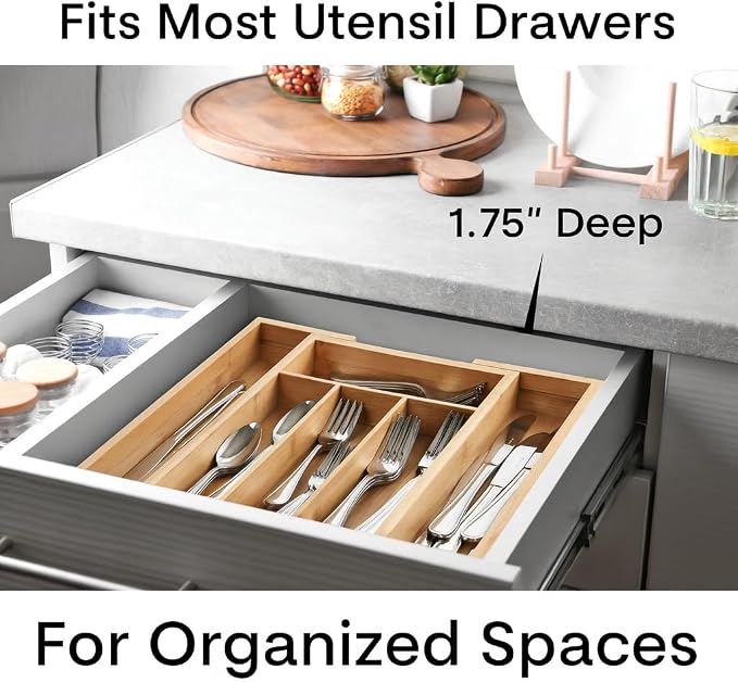 HIC Kitchen Expandable 6-Slot Silverware Cutlery Utensil Storage Tray, Natural - Image 4
