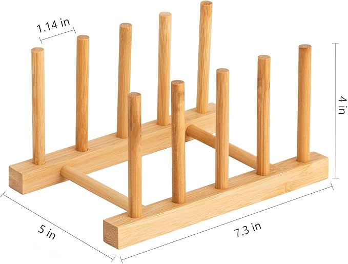 HBlife Bamboo Dish Plate Bowl Cup Book Pot Lid Cutting Board Drying Rack Stand - Image 2