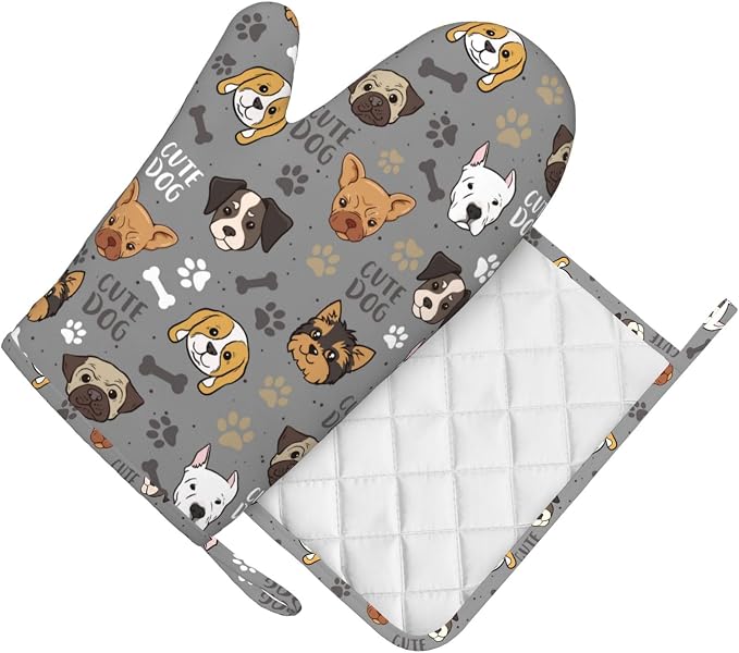 Cute Dog Oven Mitts and Pot Holders Sets Heat Resistant Non-Slip Silicone Oven - Image 3