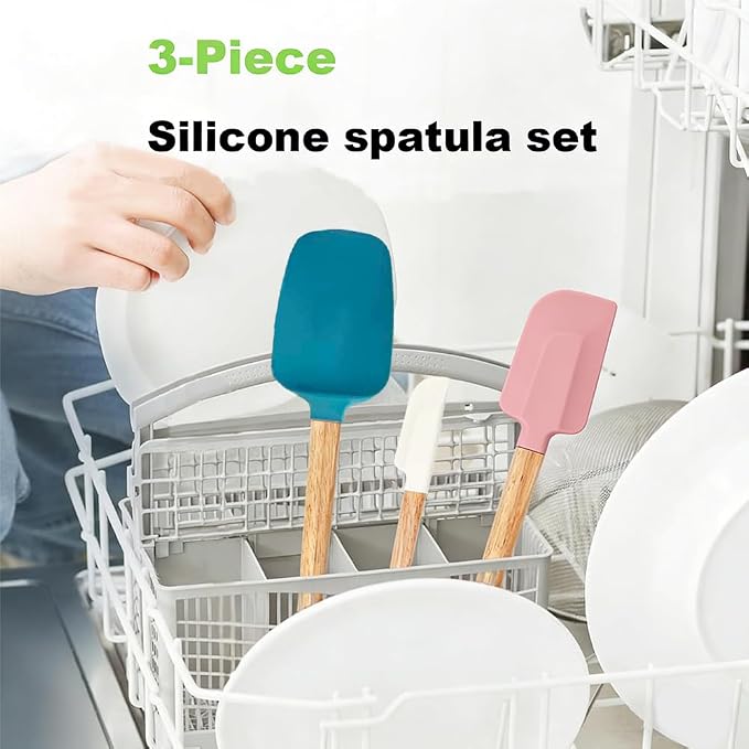 3PCS Silicone Spatula Wooden Handle Set, Heat Resistant Silicone Spatula - Image 8