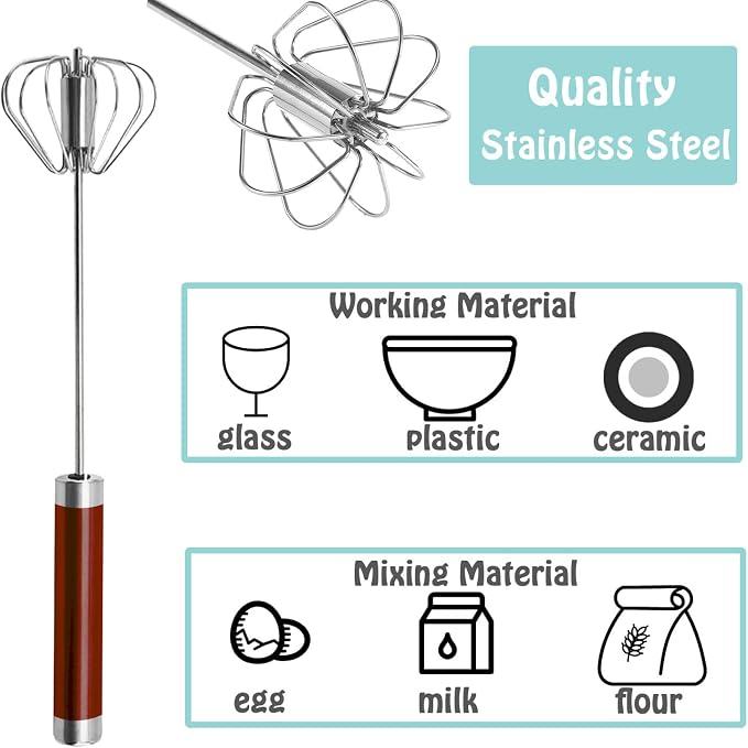 Semi-automatic Whisk, Stainless Steel Egg Beater, Hand Push Rotary Whisks Mixer - Image 3