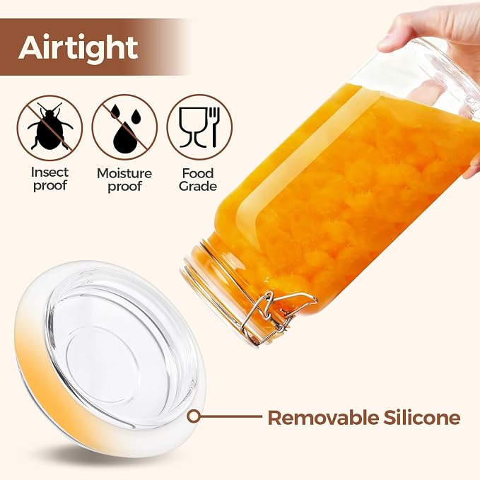 ComSaf 3-Pack 78oz Large Square Airtight Glass Jars - Image 4