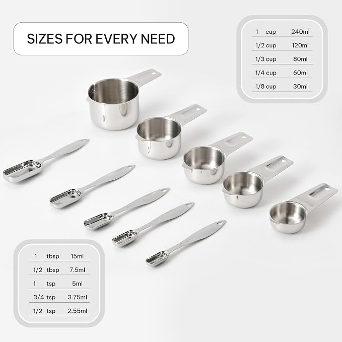 FANGSUN Stainless Steel Measuring Cups and Spoons Set of 10, Stainless Steel - Image 5