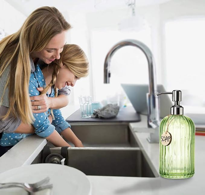 JASAI 18 Oz Vertical Striped Green Soap Dispenser - Image 3