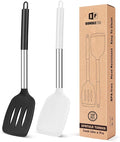 Pack of 2 Silicone Solid Turner, Non Stick Slotted Kitchen Spatulas, High Heat by BUNDLEPRO
