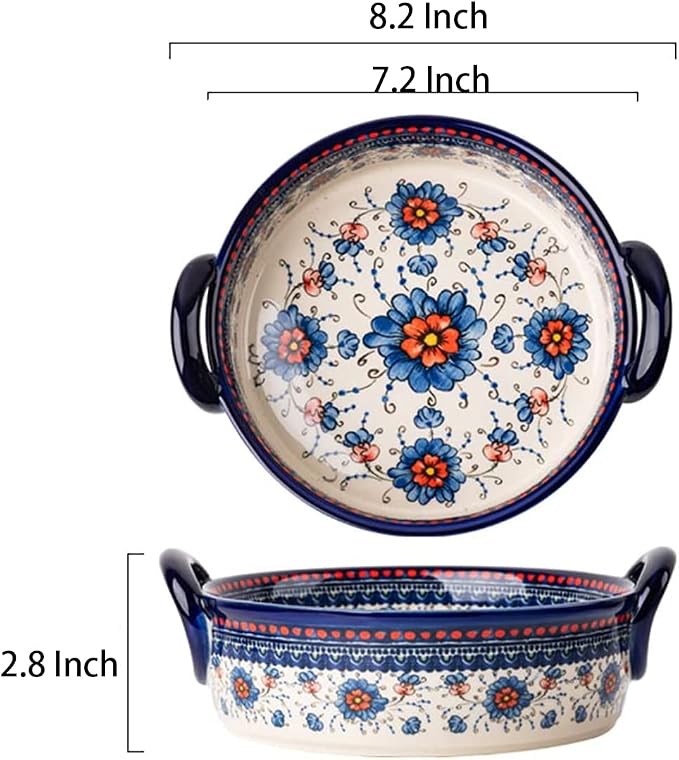 Blue and Orange Flower Vintage Style Ceramic Bakeware Casserole Lasagna Pans - Image 2