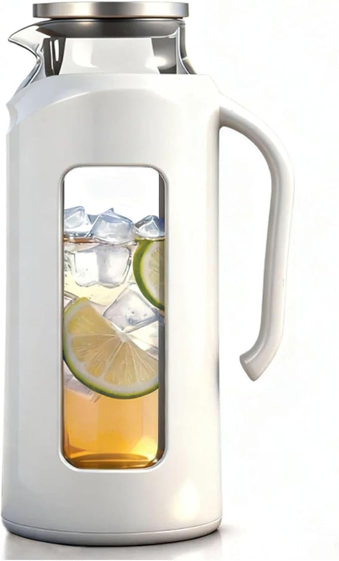 Delove Glass Pitcher with Lid & Shatterproof Shell – Heat-Resistant by Delove