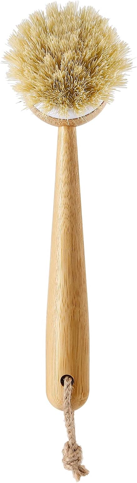 SUBEKYU Dish Brush with Handle, Natural Bamboo Dish Scrubber Brush, Kitchen - Image 2