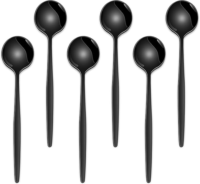 5.1 Inch Coffee & Tea Spoons, 6-Piece Black Stainless Steel Dessert Spoons by DEHOVKitchen
