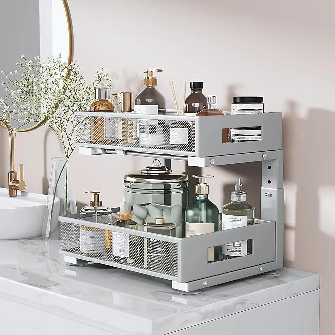 Under Sink Organizer, 2-Tier Dual Pull Out Cabinet Organizer Drawers - Image 3