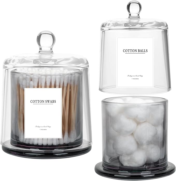 rejomiik 2 Pack Qtip Holder Thick Glass Apothecary Jars by rejomiik
