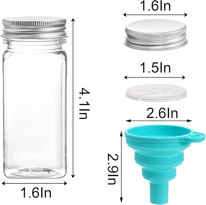 WUWEOT 24 Pack Plastic Spice Jars, 4 oz Spice Bottle Square Seasoning Containers - Image 2