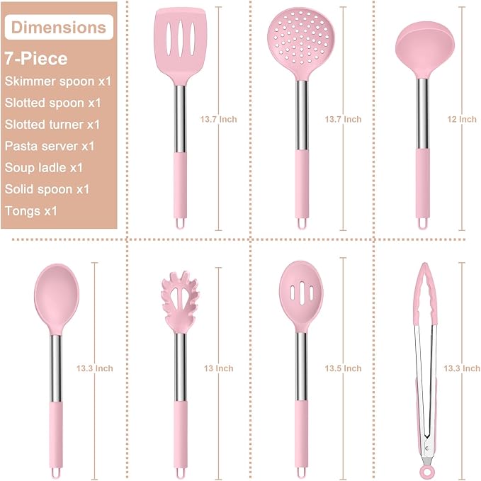 E-far Silicone Cooking Utensils Set, Slotted Turner, Soup Ladle, Pasta Server - Image 2