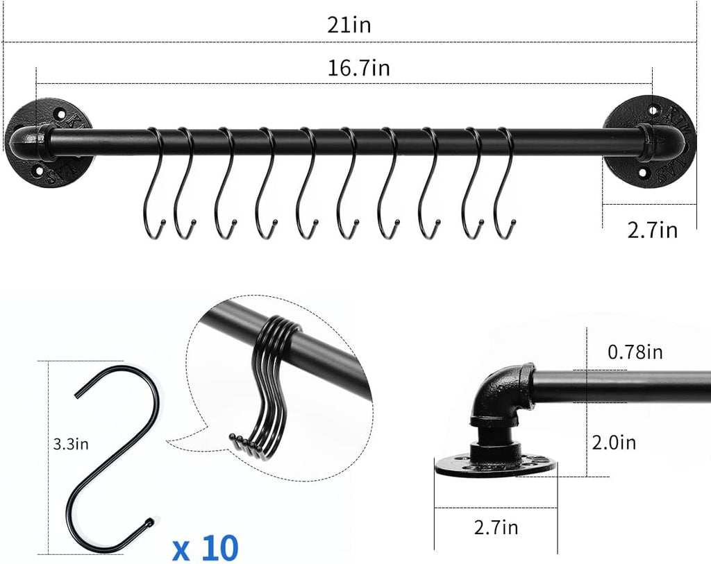 Industrial Pipe Pot Pan Rack 21" (2 Pack), Wall mount Pot hangers Pan