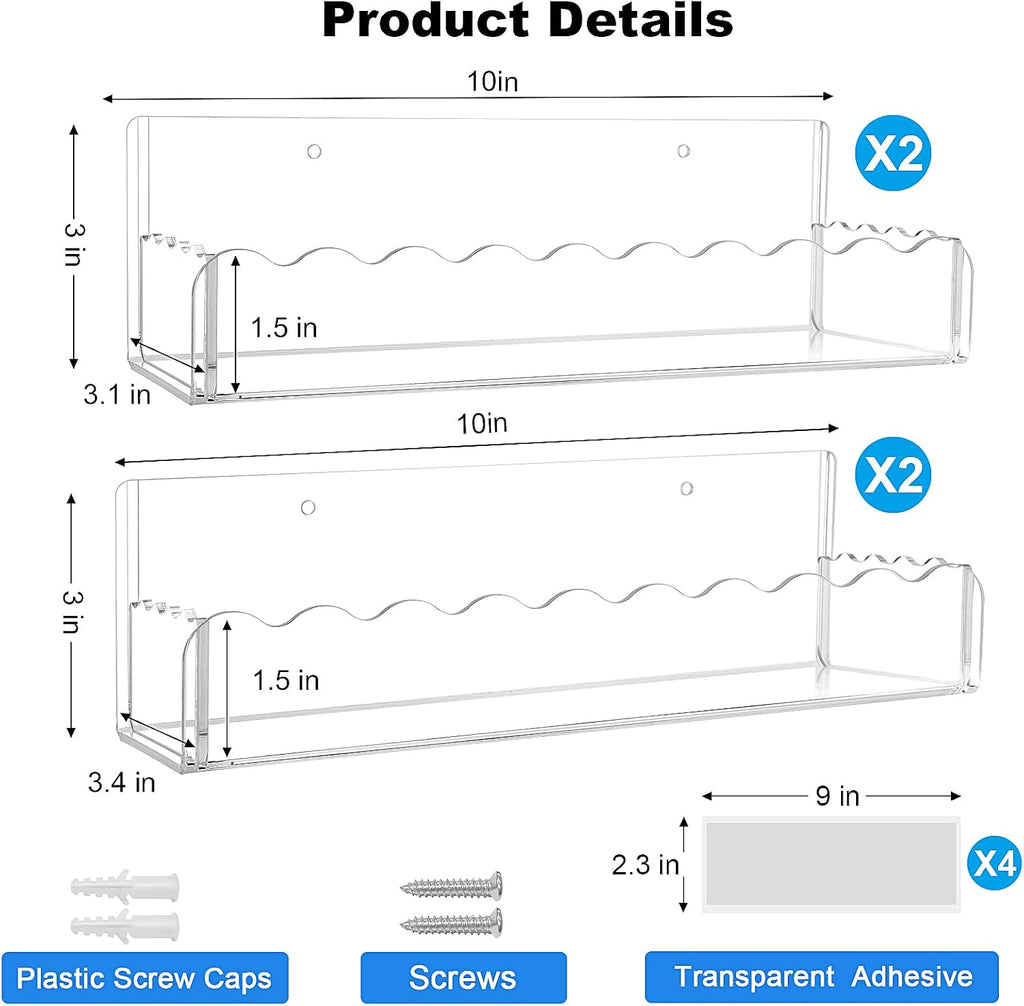 10 inch Spice Rack Wall Mounted,4 Pack Spice Organizer Shelf for Stove