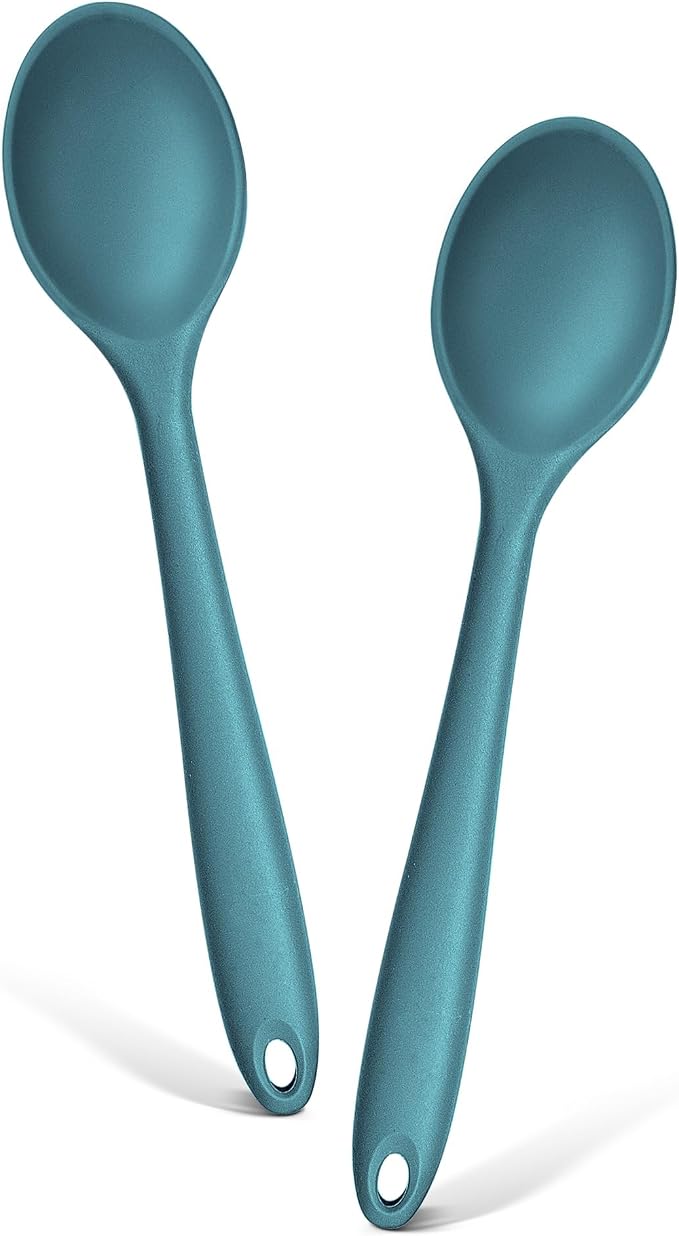 E-far Silicone Cooking Spoon Set of 2, Heat Resistant Kitchen Spoons Utensils by E-far