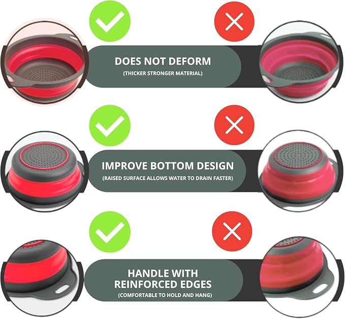 Red Round Silicone Collapsible Colander – Silicone Round Kitchen Strainers - Image 3