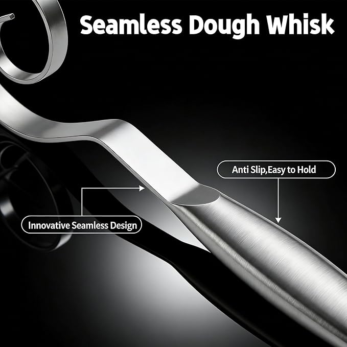 TEEVEA Seamless Danish Dough Whisk Stainless Steel Sourdough Bread Pizza Pastry - Image 2