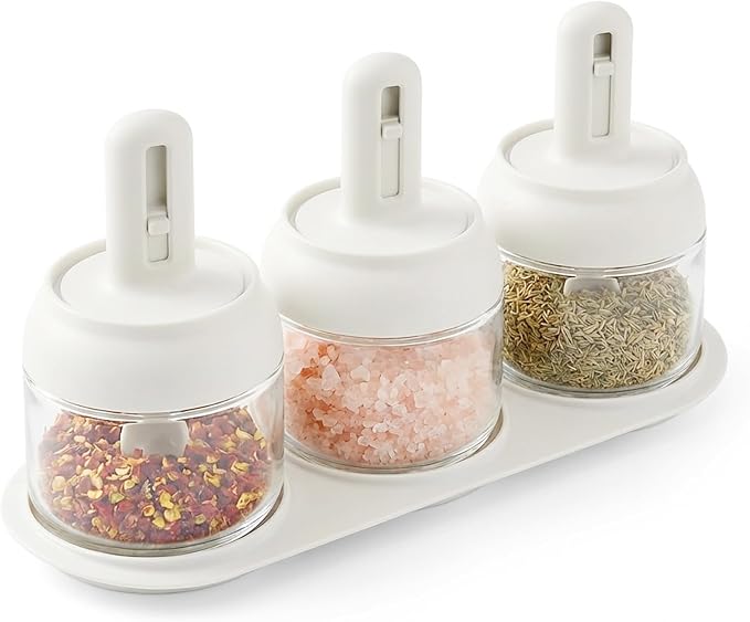 Povinmos® 3 Piece Glass Salt Container | Storage | Pepper, Table Salt, Gourmet - Image 8