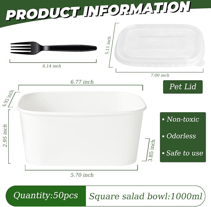 DI QIU REN 50-Pack 35oz Disposable Meal Prep Containers - Image 2