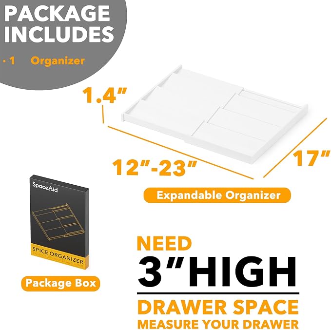 SpaceAid Bamboo White Spice Drawer Organizer, Expandable 4 Tier Spices Rack - Image 5
