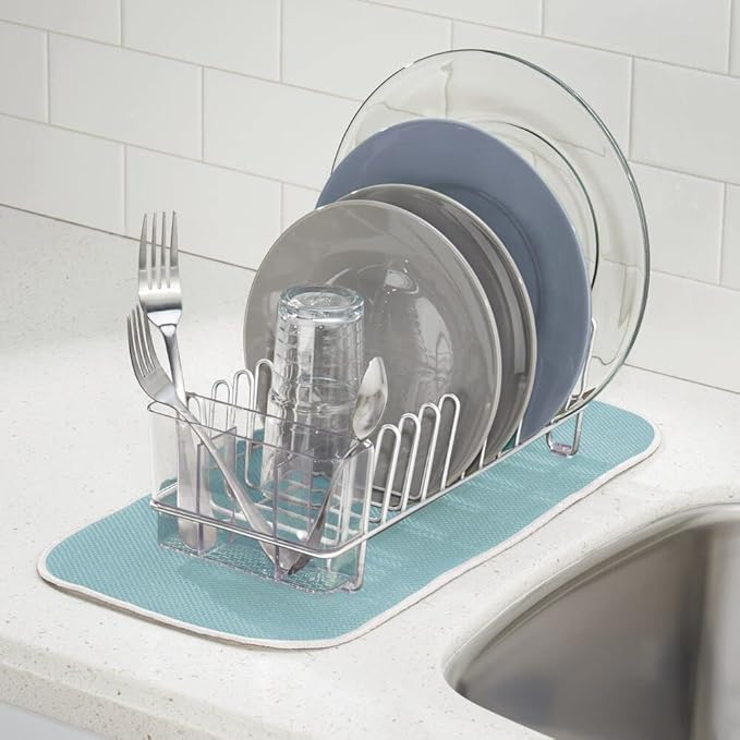 mDesign Kitchen Sink Dish Drainer – Small Metal and Plastic Dish Rack - Image 2