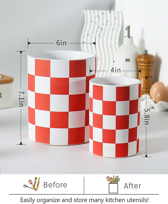 Utensil Holder，7.1"+5.8" Ceramic Kitchen Utensil - Image 2