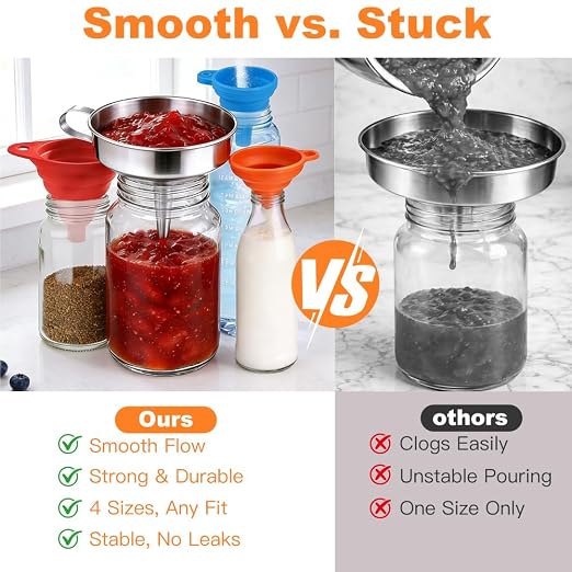 No Spill Kitchen Funnel Set, Food Grade 3 Collapsible Silicone Funnels & 1 - Image 5