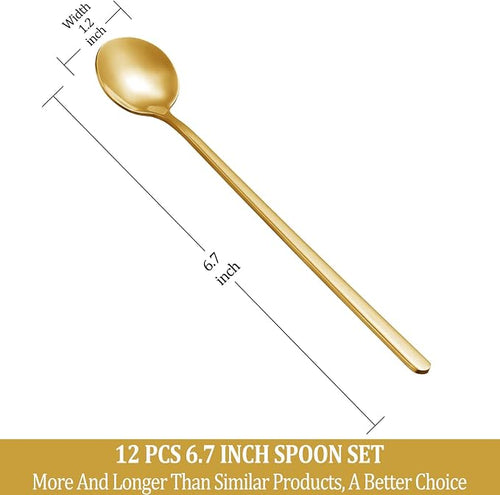 12 Pcs Coffee Spoons Set, 6.7" Gold Tea Spoons Long Handle, Stainless Steel - Image 2