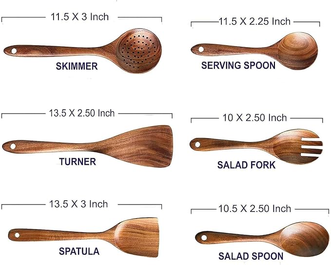 Mother’s Day Wooden Spoons for Cooking Set of 6, Handmade Mango Wood Kitchen - Image 5