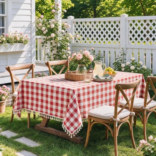 JIALE Gingham Tablecloth Square Cotton Linen Fabric Checkered Table