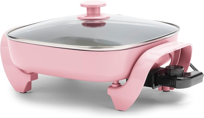 GreenLife12" 5QT Square Electric Skillet, Glass Vented Lid, Ceramic PFAS-Free by GreenLife