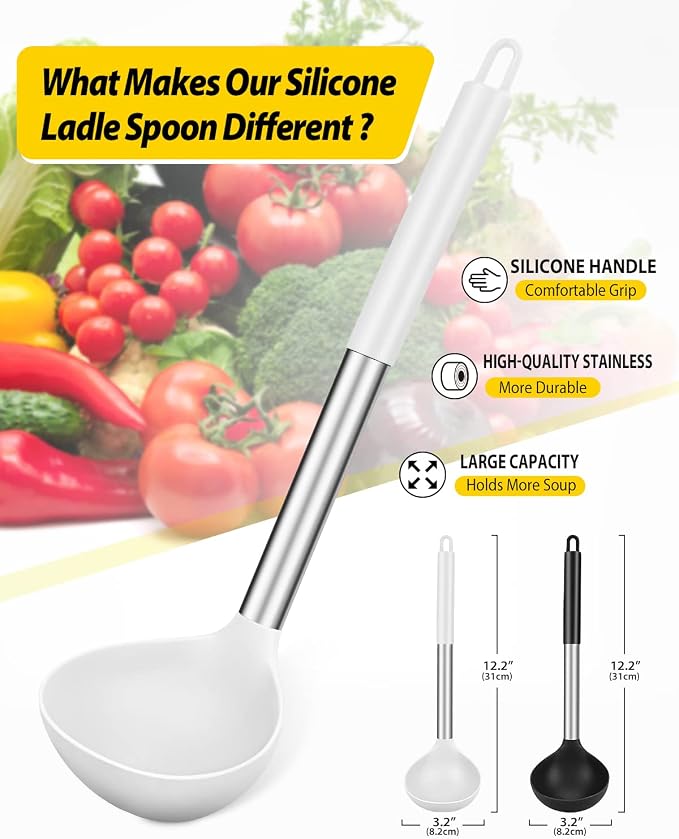 Pack of 2 Ladle Spoon, Silicone Large Spoon - Image 2