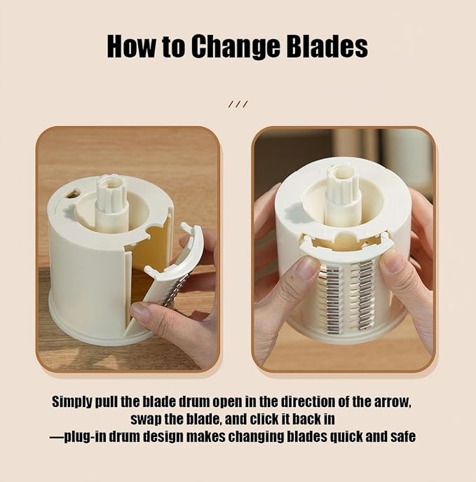 Rotary Cheese Grater with Hand Crank, and Grating Cheese, Vegetables, and Fruit - Image 5