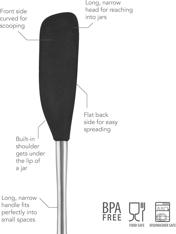 Tovolo Jar Spatula Silicone Long Stainless Steel Handle Scraper Spatula Black - Image 3