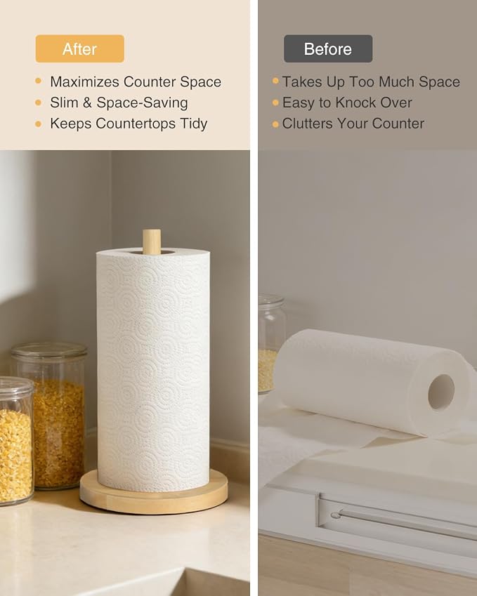 NESAPTO Paper Towel Holder Countertop, Wooden Freestanding Paper Towel Stand - Image 4