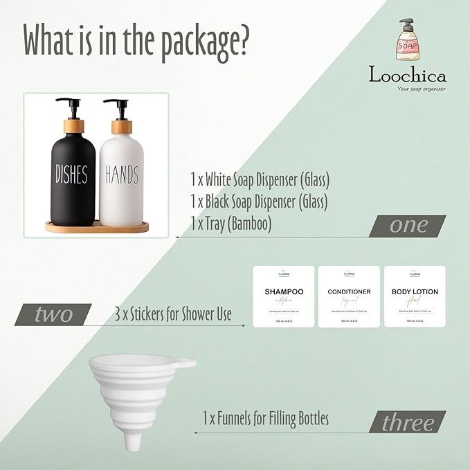 LOOCHICA 2 Pack Glass Soap Dispenser Set - Image 2