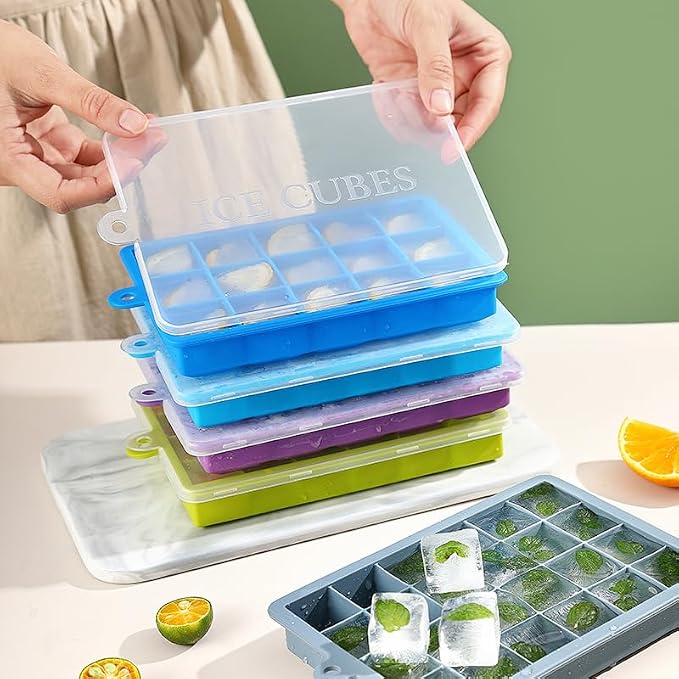 Ice Cube Tray with Lid and Bin, 3 Pack 72 Cubes Silicone Plastic Ice Cubes Trays - Image 5
