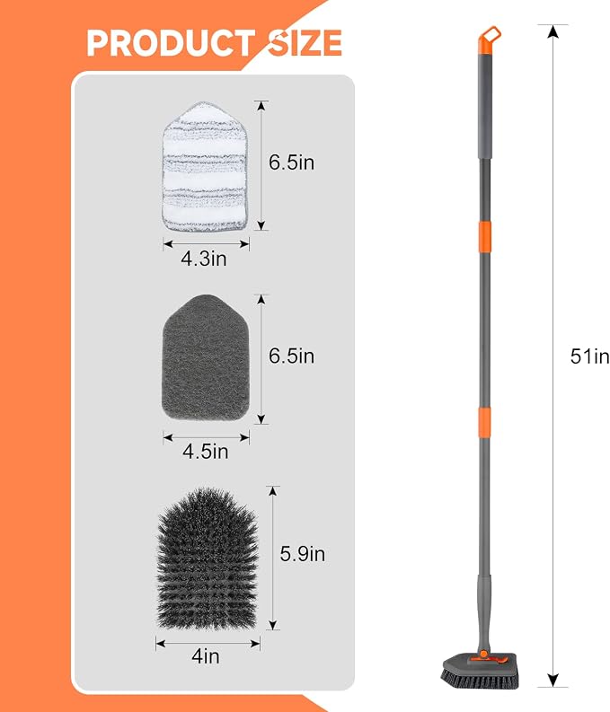 nacena Shower Scrubber with Long Handle, 3 in 1 Tile Tub Scrubber Brush with 3 - Image 2