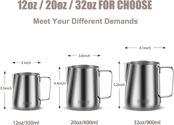 Milk Frothing Pitcher, 20oz Espresso Steaming Pitchers Stainless Steel - Image 4