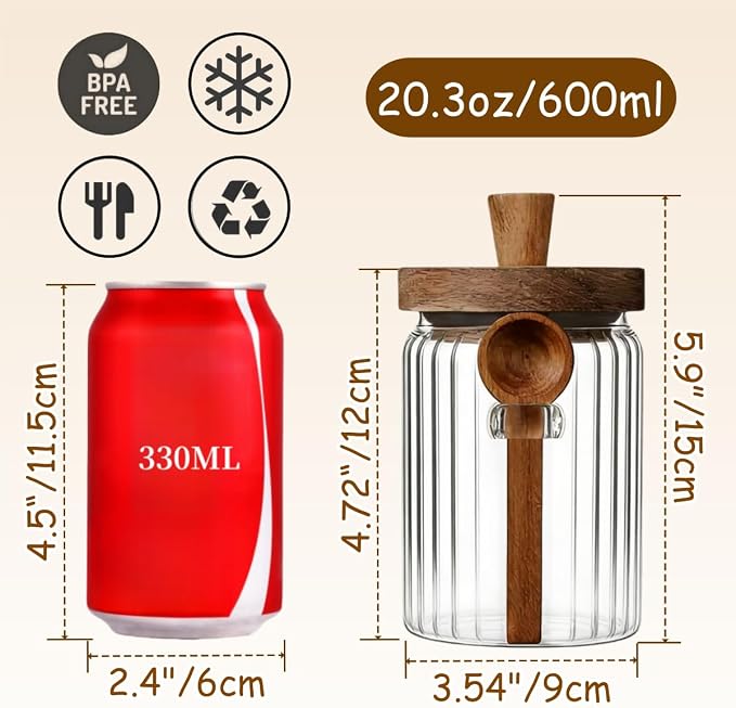 ANSQU Glass Jar with Wooden Lid & Spoon, 20.3oz Food Storage Containers Coffee - Image 2