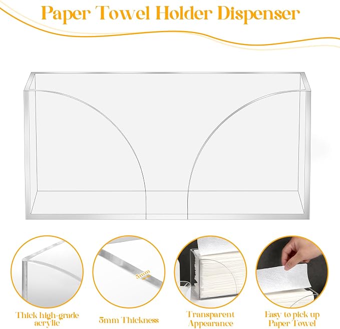 2PCS Paper Towel Dispenser Countertop Acrylic Clear Paper Towel Holder - Image 4