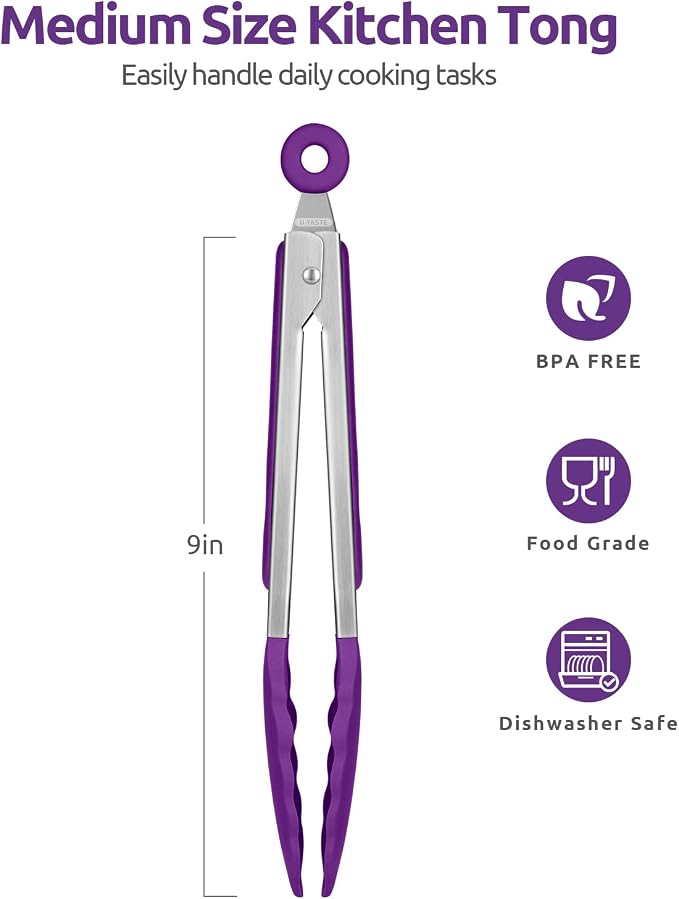 600ºF Heat Resistant Kitchen Tongs: U-Taste 9 inch Silicone Cooking Tong - Image 2